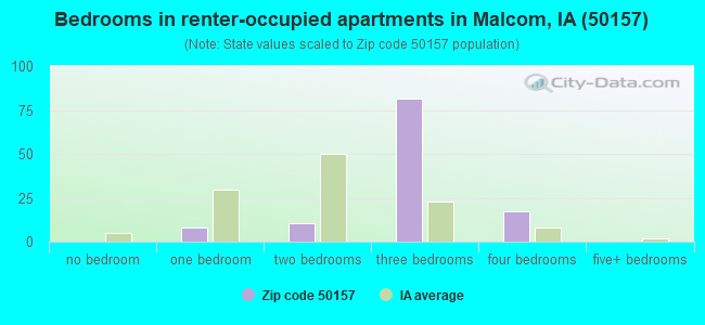 Bedrooms in renter-occupied apartments in Malcom, IA (50157) 