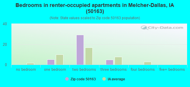 Bedrooms in renter-occupied apartments in Melcher-Dallas, IA (50163) 