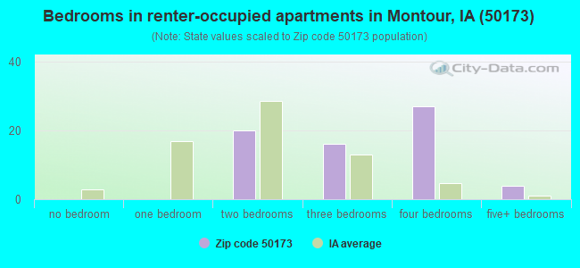 Bedrooms in renter-occupied apartments in Montour, IA (50173) 