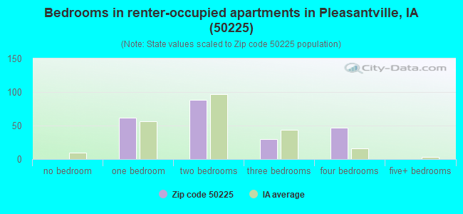 Bedrooms in renter-occupied apartments in Pleasantville, IA (50225) 