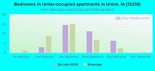 Bedrooms in renter-occupied apartments in Union, IA (50258) 