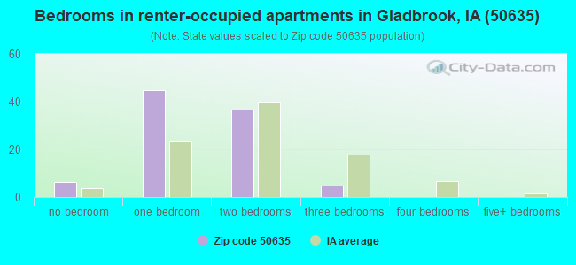 Bedrooms in renter-occupied apartments in Gladbrook, IA (50635) 