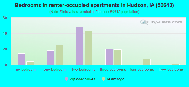 Bedrooms in renter-occupied apartments in Hudson, IA (50643) 