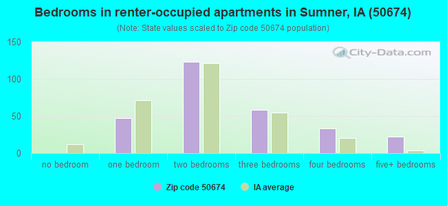 Bedrooms in renter-occupied apartments in Sumner, IA (50674) 