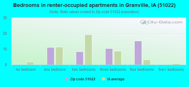 Bedrooms in renter-occupied apartments in Granville, IA (51022) 