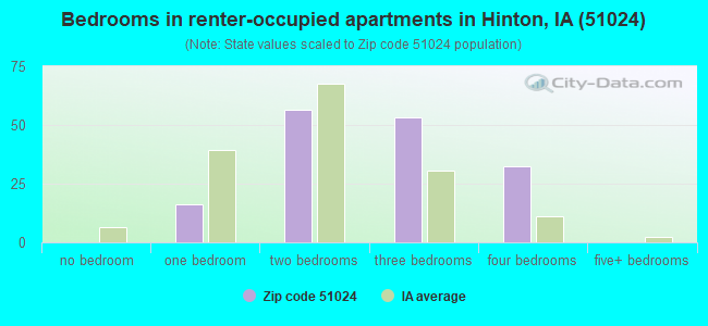 Bedrooms in renter-occupied apartments in Hinton, IA (51024) 