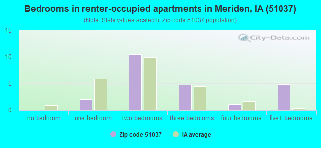 Bedrooms in renter-occupied apartments in Meriden, IA (51037) 