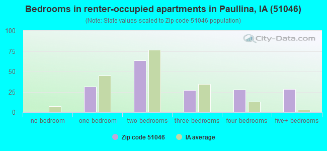 Bedrooms in renter-occupied apartments in Paullina, IA (51046) 
