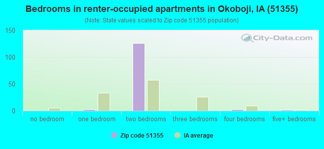 Bedrooms in renter-occupied apartments in Okoboji, IA (51355) 