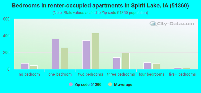 Bedrooms in renter-occupied apartments in Spirit Lake, IA (51360) 