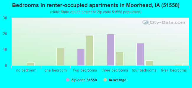 Bedrooms in renter-occupied apartments in Moorhead, IA (51558) 