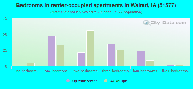 Bedrooms in renter-occupied apartments in Walnut, IA (51577) 