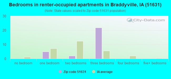 Bedrooms in renter-occupied apartments in Braddyville, IA (51631) 