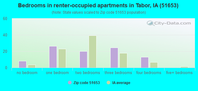 Bedrooms in renter-occupied apartments in Tabor, IA (51653) 