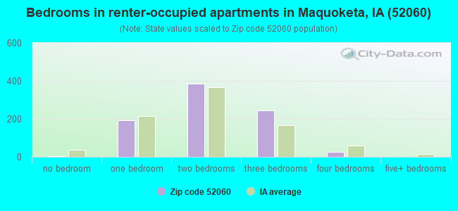 Bedrooms in renter-occupied apartments in Maquoketa, IA (52060) 