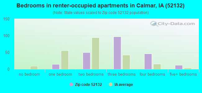 Bedrooms in renter-occupied apartments in Calmar, IA (52132) 