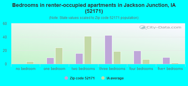 Bedrooms in renter-occupied apartments in Jackson Junction, IA (52171) 