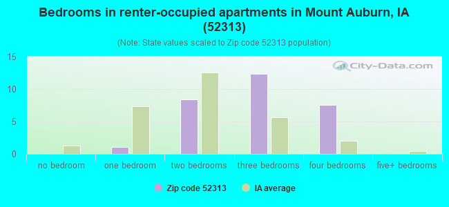 Bedrooms in renter-occupied apartments in Mount Auburn, IA (52313) 