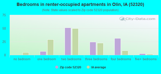 Bedrooms in renter-occupied apartments in Olin, IA (52320) 