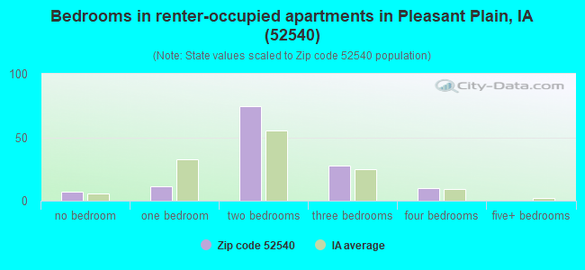 Bedrooms in renter-occupied apartments in Pleasant Plain, IA (52540) 