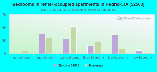 Bedrooms in renter-occupied apartments in Hedrick, IA (52563) 