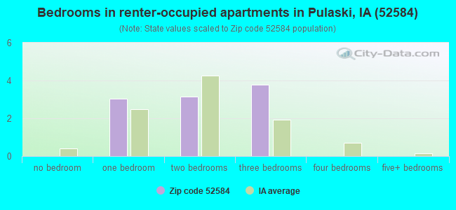 Bedrooms in renter-occupied apartments in Pulaski, IA (52584) 