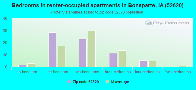 Bedrooms in renter-occupied apartments in Bonaparte, IA (52620) 