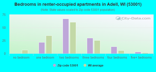 Bedrooms in renter-occupied apartments in Adell, WI (53001) 