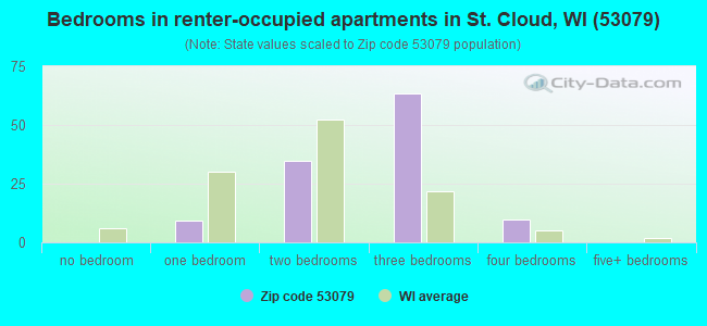 Bedrooms in renter-occupied apartments in St. Cloud, WI (53079) 