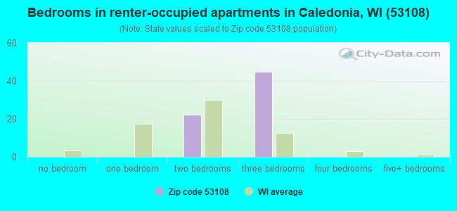 Bedrooms in renter-occupied apartments in Caledonia, WI (53108) 