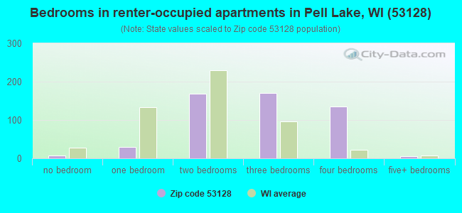 Bedrooms in renter-occupied apartments in Pell Lake, WI (53128) 