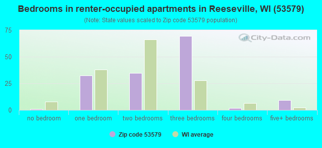 Bedrooms in renter-occupied apartments in Reeseville, WI (53579) 