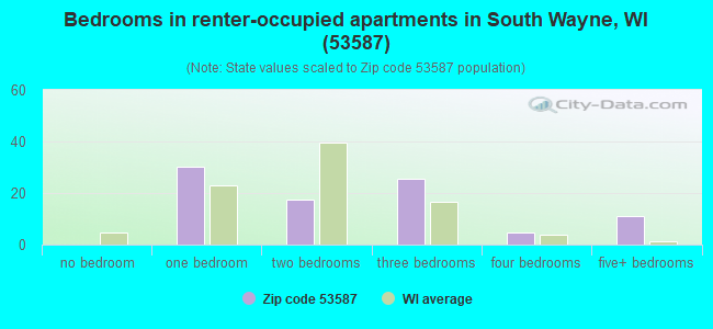 Bedrooms in renter-occupied apartments in South Wayne, WI (53587) 