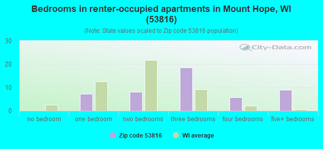 Bedrooms in renter-occupied apartments in Mount Hope, WI (53816) 