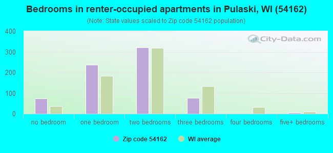 Bedrooms in renter-occupied apartments in Pulaski, WI (54162) 