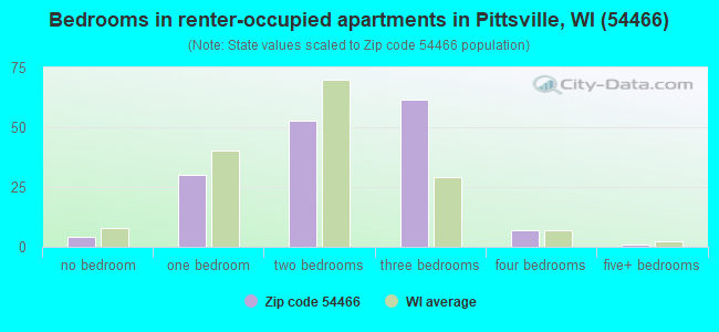 Bedrooms in renter-occupied apartments in Pittsville, WI (54466) 