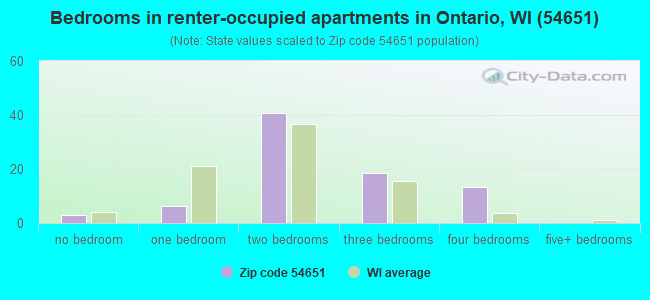 Bedrooms in renter-occupied apartments in Ontario, WI (54651) 