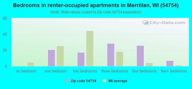 Bedrooms in renter-occupied apartments in Merrillan, WI (54754) 