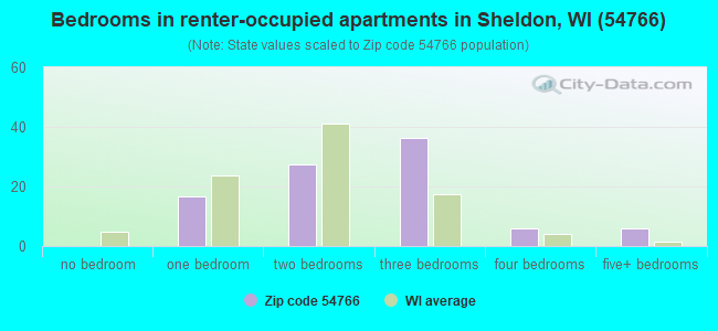 Bedrooms in renter-occupied apartments in Sheldon, WI (54766) 