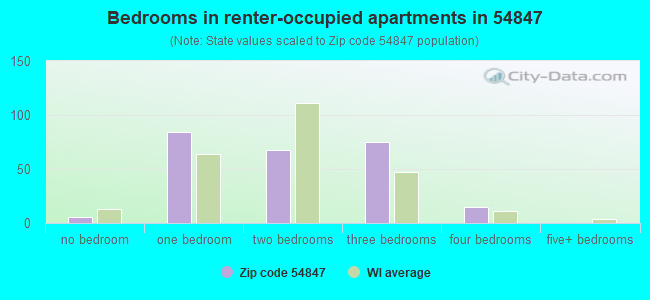 Bedrooms in renter-occupied apartments in 54847 