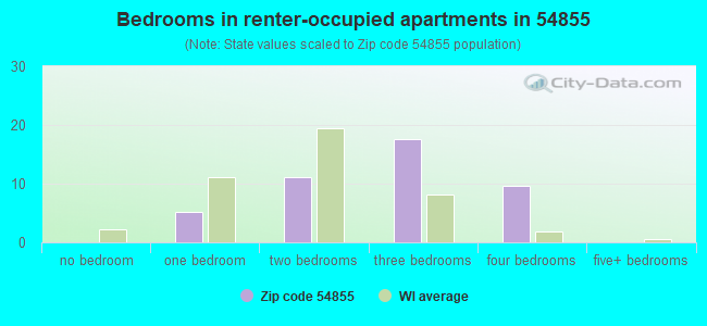 Bedrooms in renter-occupied apartments in 54855 