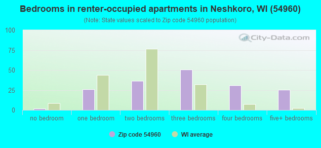 Bedrooms in renter-occupied apartments in Neshkoro, WI (54960) 