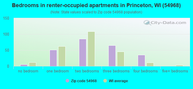 Bedrooms in renter-occupied apartments in Princeton, WI (54968) 