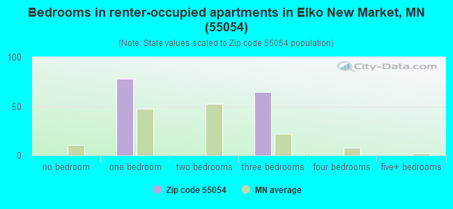 Bedrooms in renter-occupied apartments in Elko New Market, MN (55054) 