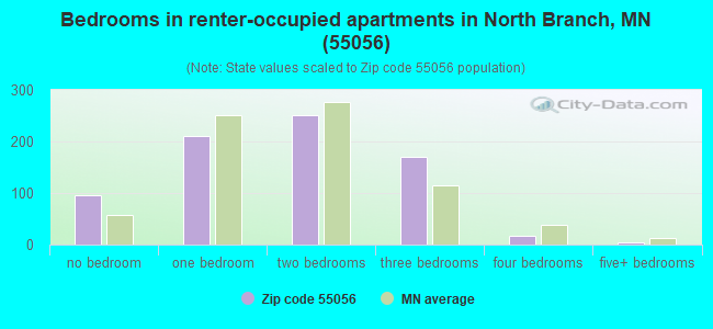 Bedrooms in renter-occupied apartments in North Branch, MN (55056) 