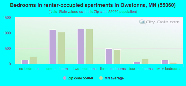 Bedrooms in renter-occupied apartments in Owatonna, MN (55060) 