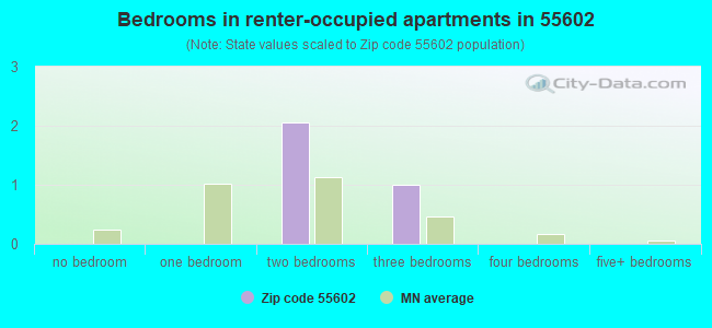 Bedrooms in renter-occupied apartments in 55602 