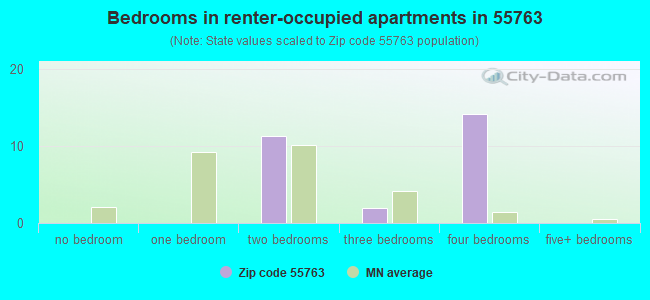 Bedrooms in renter-occupied apartments in 55763 