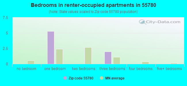 Bedrooms in renter-occupied apartments in 55780 