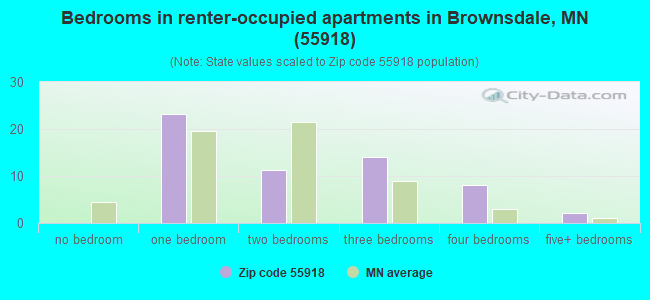 Bedrooms in renter-occupied apartments in Brownsdale, MN (55918) 